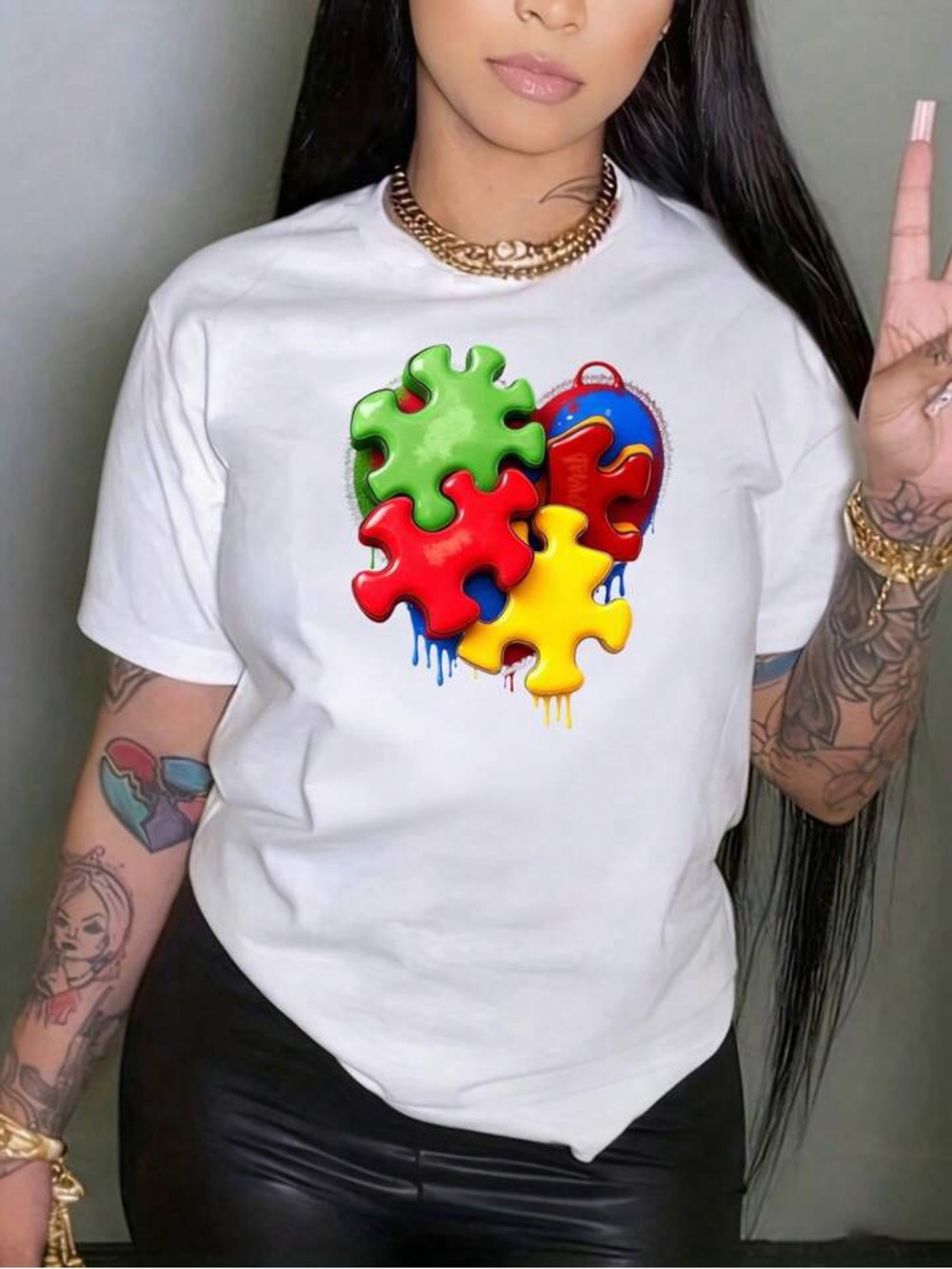Colorful Puzzle Heart Graphic Tee